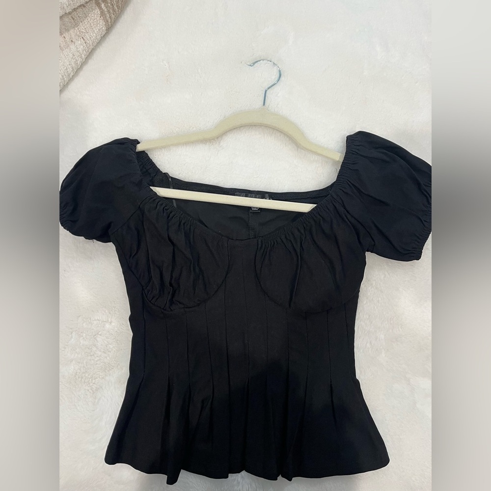 Black Puff Sleeve Peplum Top